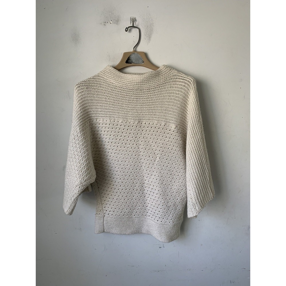 Anthropologie Field Flower Womens Sweater XS Ivory Waffle Knit Fall‎ Cozy Knit